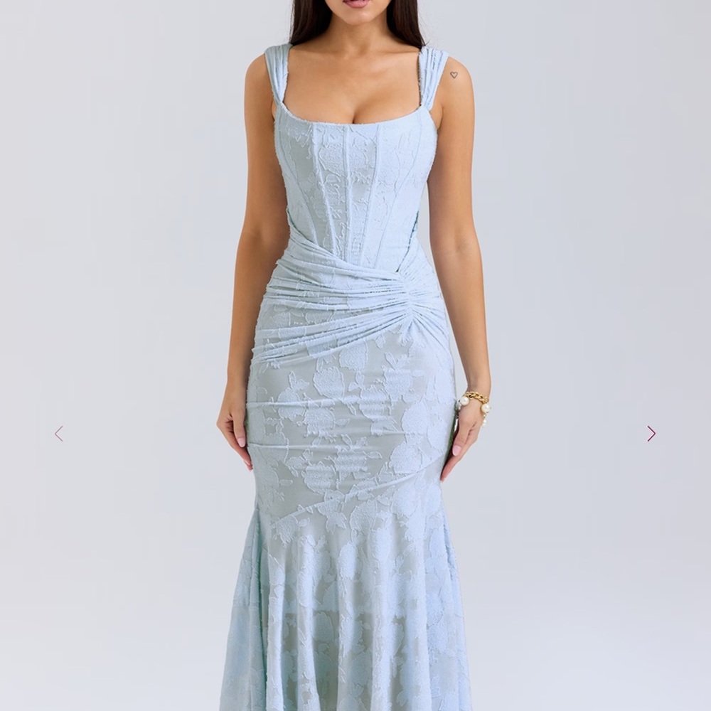 House of CB Blue Maxi Dress Square Neck Bodycon